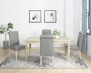 English Elm Amonia Traditional 5 Piece Dining Set with Turned Legs and Button Tufted Parsons Chairs T2574S00089