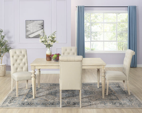 English Elm Amonia Five Piece Traditional Dining Set with Turned Legs and Button Tufted Parsons Chairs T2574S00091