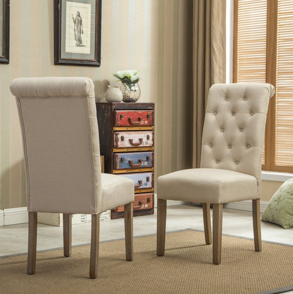 English Elm Amonia Five Piece Traditional Dining Set with Turned Legs and Button Tufted Parsons Chairs T2574S00091