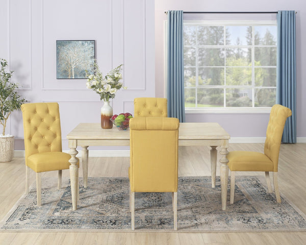 English Elm Amonia Five Piece Dining Set with Turned Leg Table and Button Tufted Parsons Chairs T2574S00092