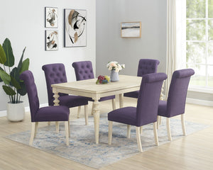 English Elm Amonia Traditional Seven Piece Dining Set Turned Legs Tufted Parsons Chairs Birch T2574S00096