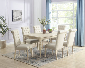 English Elm Amonia Seven Piece Dining Set Turned Leg Table with Six Button Tufted Parsons Chairs T2574S00097