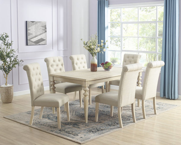 English Elm Amonia Seven Piece Dining Set Turned Leg Table with Six Button Tufted Parsons Chairs T2574S00097