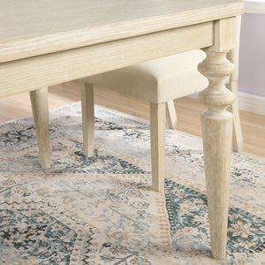 English Elm Amonia Seven Piece Dining Set Turned Leg Table with Six Button Tufted Parsons Chairs T2574S00097