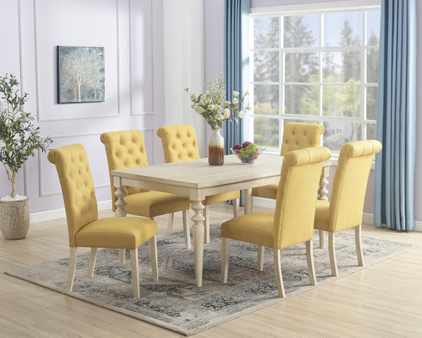English Elm Amonia Seven Piece Dining Set with Turned Leg Table and Six Tufted Upholstered Chairs T2574S00098
