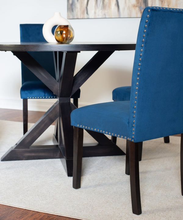 English Elm Enbridge Round Oak Veneer Dining Set with Sculptural Pedestal Base and Velvet Chairs Black - A T2574S00103