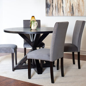 English Elm Enbridge Round Oak Veneer Dining Set with Sculptural Pedestal Base and Velvet Chairs Black - B T2574S00104