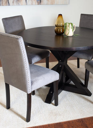 English Elm Enbridge Round Oak Veneer Dining Set with Sculptural Pedestal Base and Velvet Chairs Black - B T2574S00104