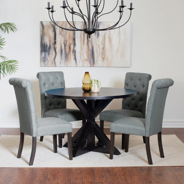 English Elm Nylander Round Pedestal Dining Set Seats Four with Tufted Chairs in Modern Farmhouse Style T2574S00106