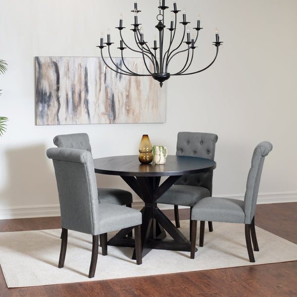 English Elm Nylander Round Pedestal Dining Set Seats Four with Tufted Chairs in Modern Farmhouse Style T2574S00106
