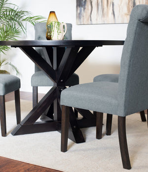English Elm Nylander Round Pedestal Dining Set Seats Four with Tufted Chairs in Modern Farmhouse Style T2574S00106