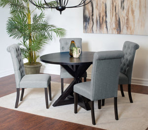 English Elm Nylander Round Pedestal Dining Set Seats Four with Tufted Chairs in Modern Farmhouse Style T2574S00106