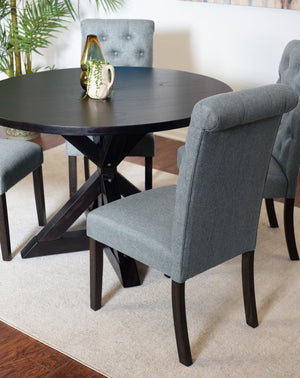 English Elm Nylander Round Pedestal Dining Set Seats Four with Tufted Chairs in Modern Farmhouse Style T2574S00106