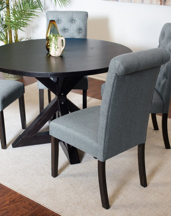 English Elm Nylander Round Pedestal Dining Set Seats Four with Tufted Chairs in Modern Farmhouse Style T2574S00106