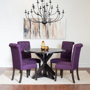 English Elm Nylander Round Pedestal Dining Set Oak Veneer Table with Tufted Upholstered Chairs T2574S00107