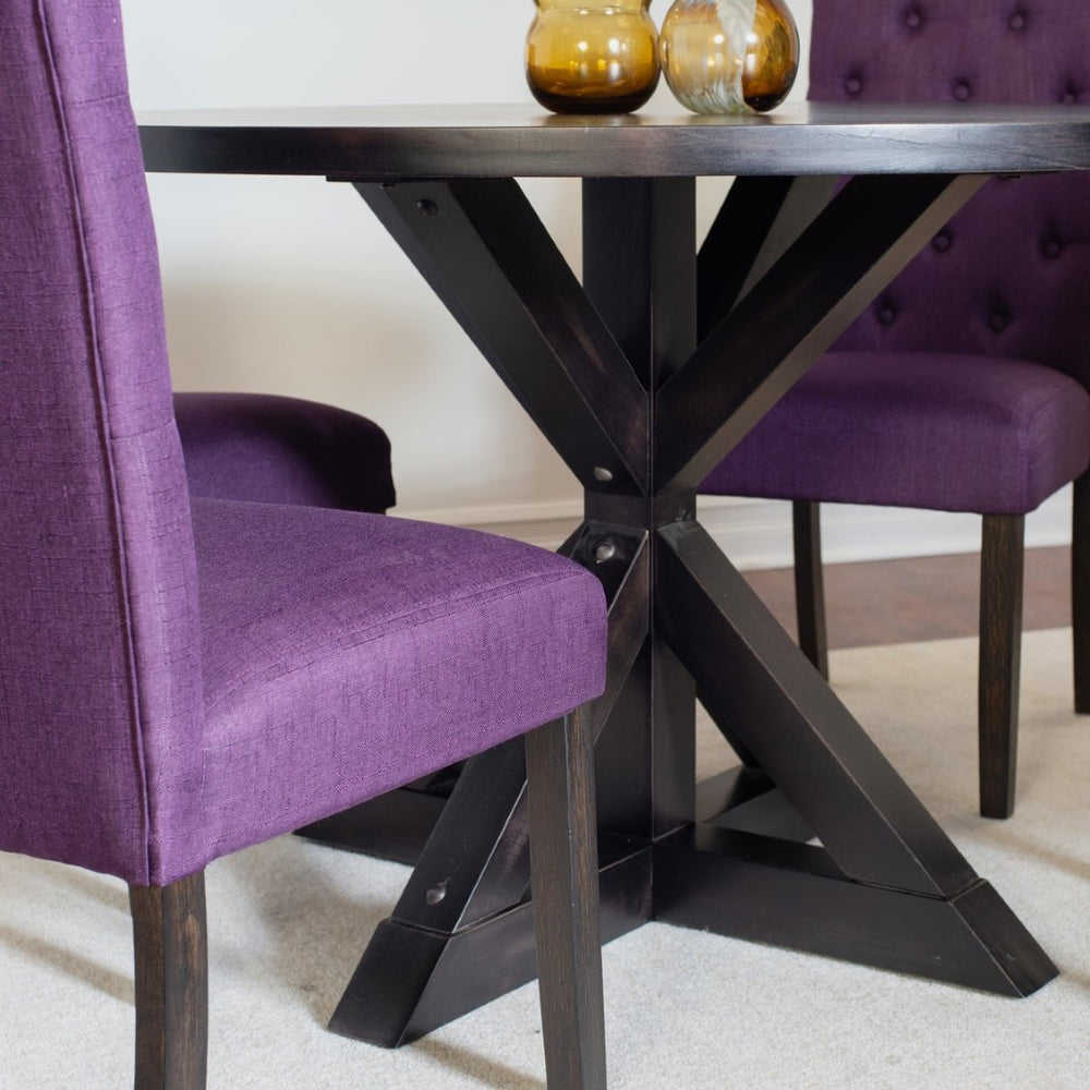 English Elm Nylander Round Pedestal Dining Set Oak Veneer Table with Tufted Upholstered Chairs T2574S00107