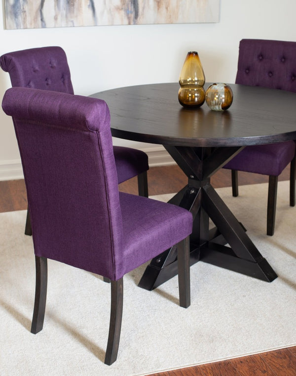 English Elm Nylander Round Pedestal Dining Set Oak Veneer Table with Tufted Upholstered Chairs T2574S00107