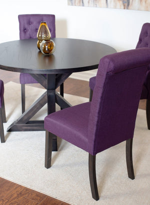 English Elm Nylander Round Pedestal Dining Set Oak Veneer Table with Tufted Upholstered Chairs T2574S00107