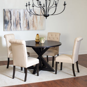 English Elm Nylander Round Pedestal Dining Set with Oak Veneer Top and Button Tufted Chairs T2574S00108