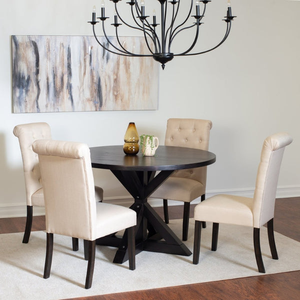 English Elm Nylander Round Pedestal Dining Set with Oak Veneer Top and Button Tufted Chairs T2574S00108