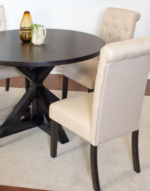 English Elm Nylander Round Pedestal Dining Set with Oak Veneer Top and Button Tufted Chairs T2574S00108