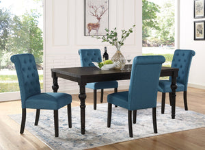 English Elm Leviton Solid Hardwood Dining Set Seats Four with Turned Legs and Wire-brushed Finish Blue T2574S00109