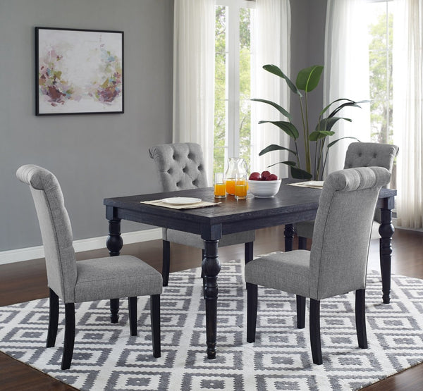 English Elm Leviton Solid Hardwood Dining Set Seats Four with Turned Legs and Wire-brushed Finish Gray T2574S00110