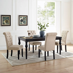 English Elm Leviton Solid Hardwood Dining Set Seats Four with Turned Legs and Wire-brushed Finish Tan T2574S00112