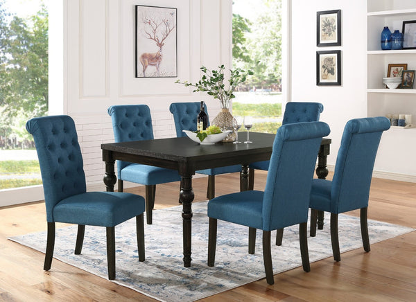 English Elm Leviton Solid Hardwood Dining Set Seats Six with Wire-Brushed Dark Wash Finish T2574S00113