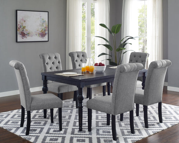 English Elm Leviton Hardwood Dining Set Seats Six with Turned Legs and Wire-Brushed Limed Finish T2574S00114