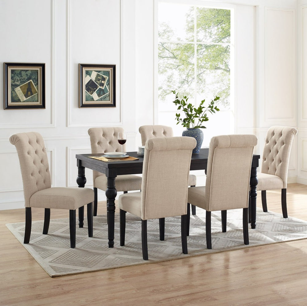 English Elm Leviton Solid Hardwood Dining Set Seats Six with Wire-Brushed Dark Wash Farmhouse Appeal T2574S00116