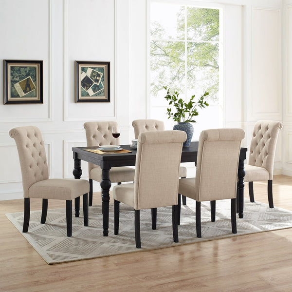 English Elm Leviton Solid Hardwood Dining Set Seats Six with Wire-Brushed Dark Wash Farmhouse Appeal T2574S00116