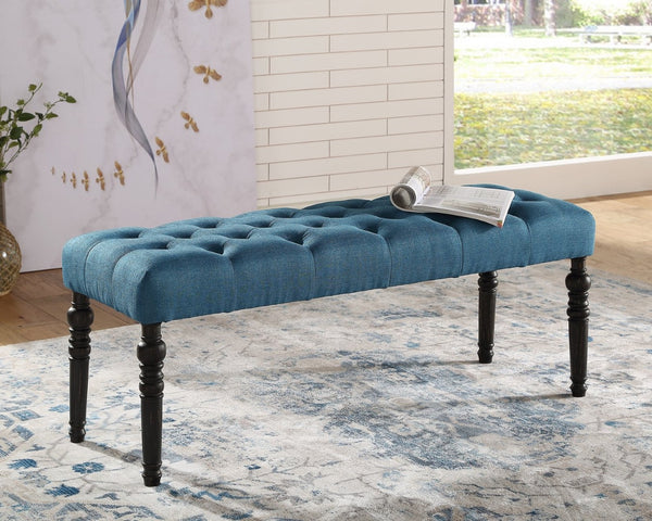English Elm Leviton Wire-brushed Hardwood Farmhouse Dining Set with Tufted Chairs and Bench Blue T2574S00117