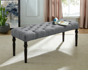 English Elm Leviton Wire-brushed Hardwood Farmhouse Dining Set with Tufted Chairs and Bench Gray T2574S00118