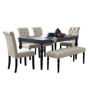 English Elm Leviton Wire-brushed Hardwood Farmhouse Dining Set with Tufted Chairs and Bench Tan T2574S00120