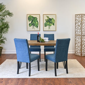 English Elm Amisos Industrial Farmhouse Dining Set Hairpin Legs Linen Chairs Brass Nailhead 5 Piece T2574S00121