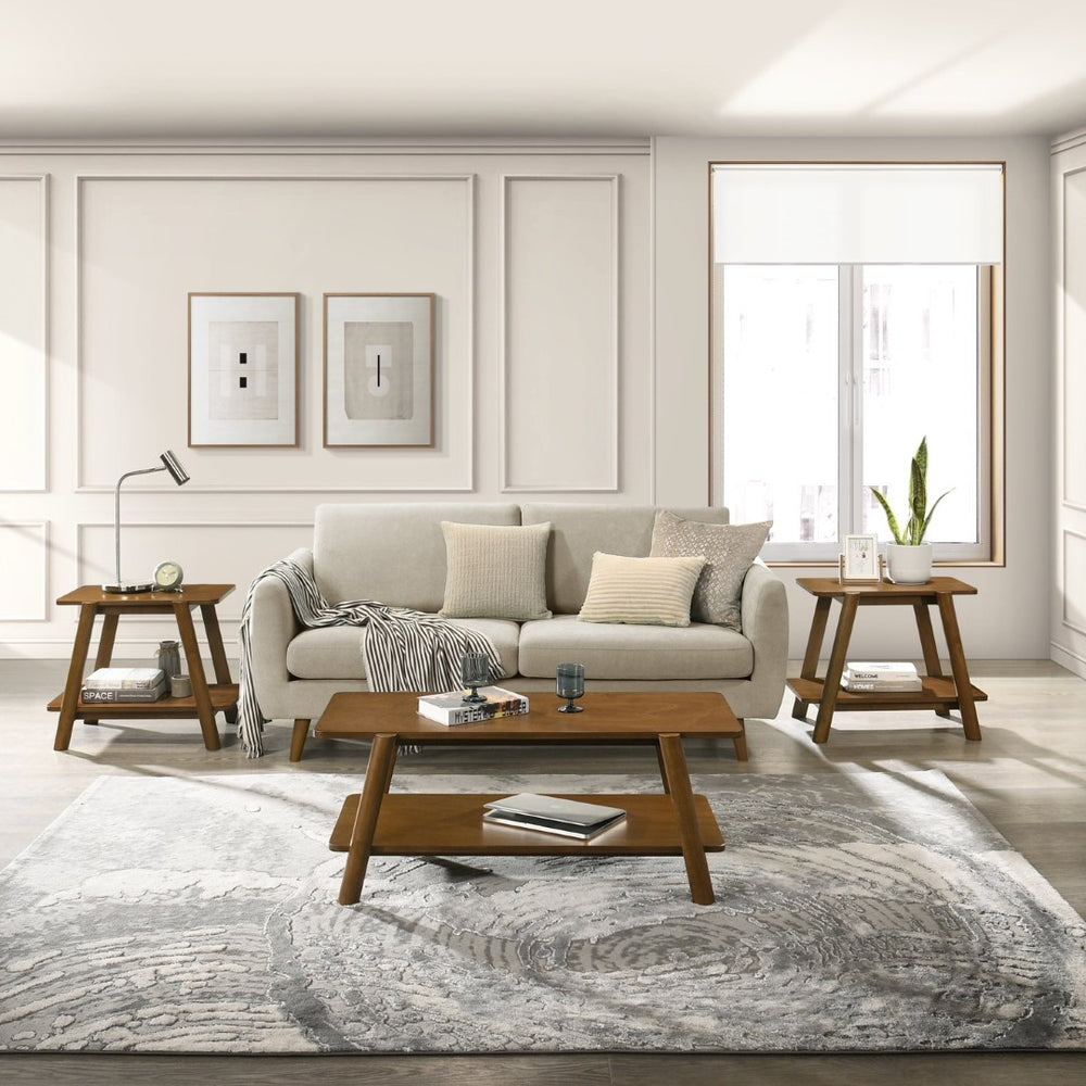 English Elm Metz Mid-century Walnut Coffee Table Set with Open Shelf Storage for Living Rooms T2574S00122