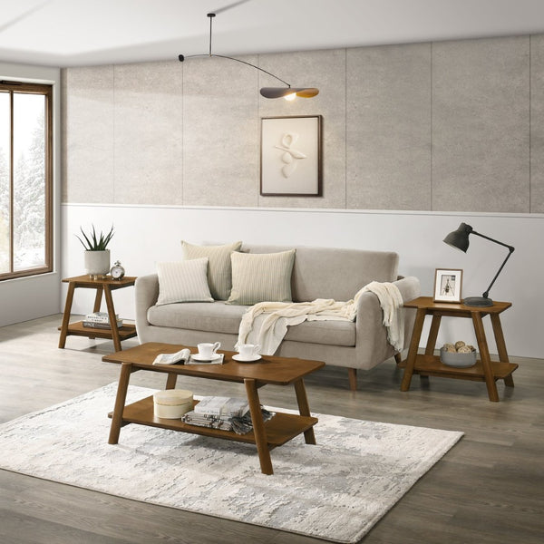 English Elm Metz Mid-century Walnut Coffee Table Set with Open Shelf Storage for Living Rooms T2574S00122