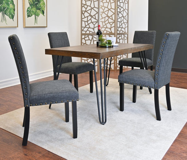 English Elm Amisos Five Piece Dining Set Hairpin Legs Rustic Pine Top with Nailhead Accent Chairs T2574S00124