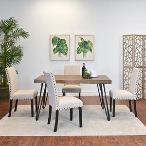 English Elm Amisos Industrial Rustic 5 Piece Dining Set Hairpin Table Nailhead High Back Chairs T2574S00125