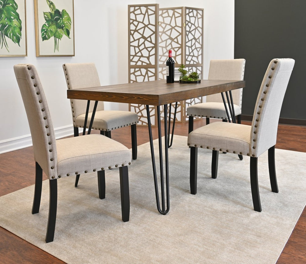 English Elm Amisos Industrial Rustic 5 Piece Dining Set Hairpin Table Nailhead High Back Chairs T2574S00125