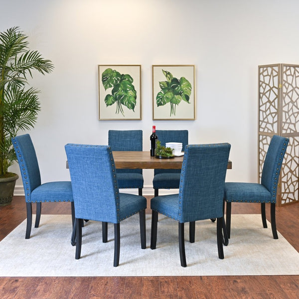 English Elm Amisos Industrial Farmhouse Dining Set Hairpin Table Six Upholstered Nailhead Chairs Brown - A T2574S00126