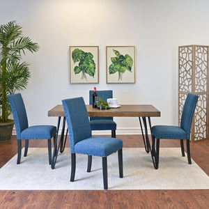 English Elm Amisos Industrial Farmhouse Dining Set Hairpin Table Six Upholstered Nailhead Chairs Brown - A T2574S00126