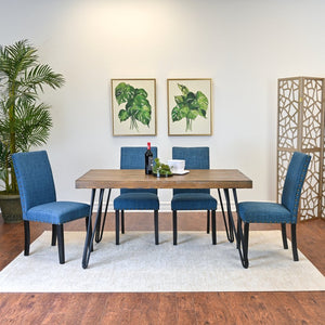 English Elm Amisos Industrial Farmhouse Dining Set Hairpin Table Six Upholstered Nailhead Chairs Brown - A T2574S00126