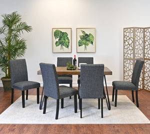 English Elm Amisos Industrial Farmhouse Dining Set Hairpin Table Six Upholstered Nailhead Chairs Brown - B T2574S00127