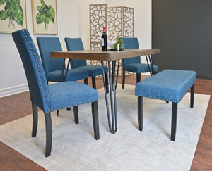 English Elm Amisos Six Piece Dining Set Hairpin Table Linen Chairs Bench Dark Pine Finish Brown - A T2574S00129