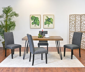 English Elm Amisos Six Piece Dining Set Hairpin Table Linen Chairs Bench Dark Pine Finish Brown - B T2574S00130