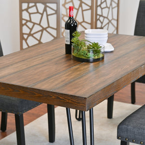 English Elm Amisos Six Piece Dining Set Hairpin Table Linen Chairs Bench Dark Pine Finish Brown - B T2574S00130