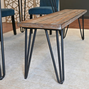 English Elm Amisos Six Piece Farmhouse Dining Set Hairpin Legs Wood Grain Table Bench Linen Chairs Brown - A T2574S00132
