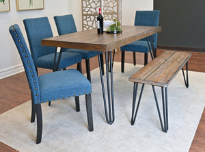 English Elm Amisos Six Piece Farmhouse Dining Set Hairpin Legs Wood Grain Table Bench Linen Chairs Brown - A T2574S00132